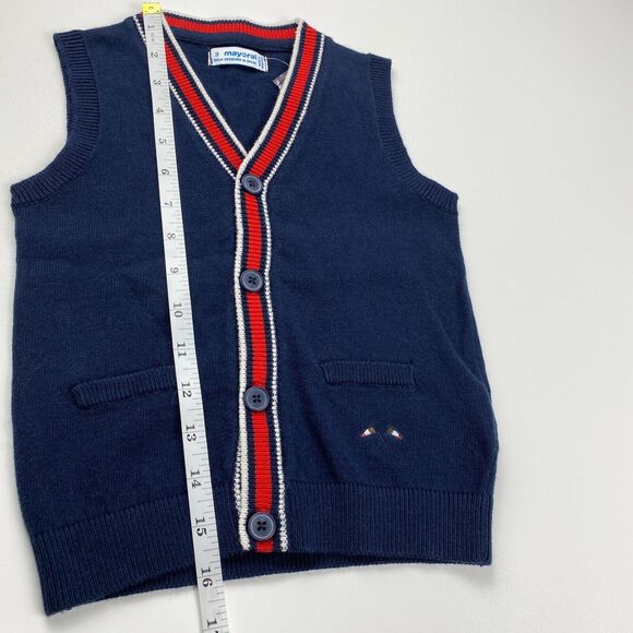 Mayoral Boys Wool Blend Navy Preppy Knit Button Sweater Vest Sz 3 NWT Style 4320 - Picture 8 of 10